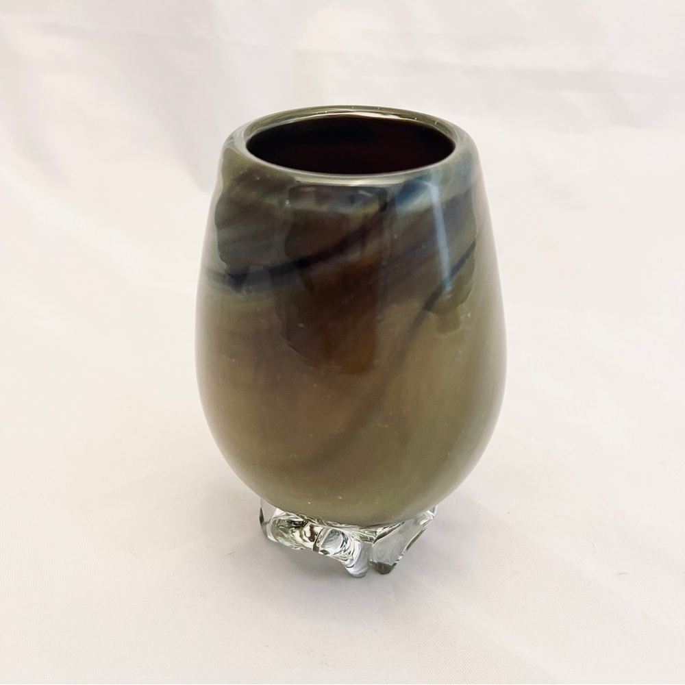 Art Glass Footed Vase, Hand Blown, 5" Gray Green, Vintage EUC - Picture 2 of 6